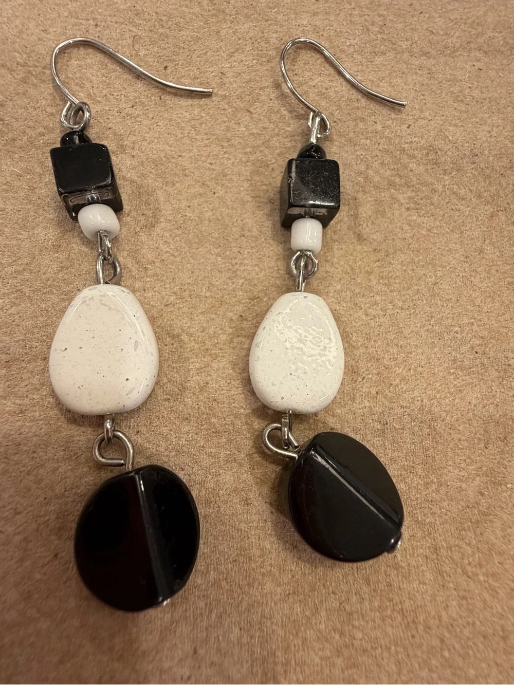 Multi-Strand Black and White Beaded Necklace and Earring Set
